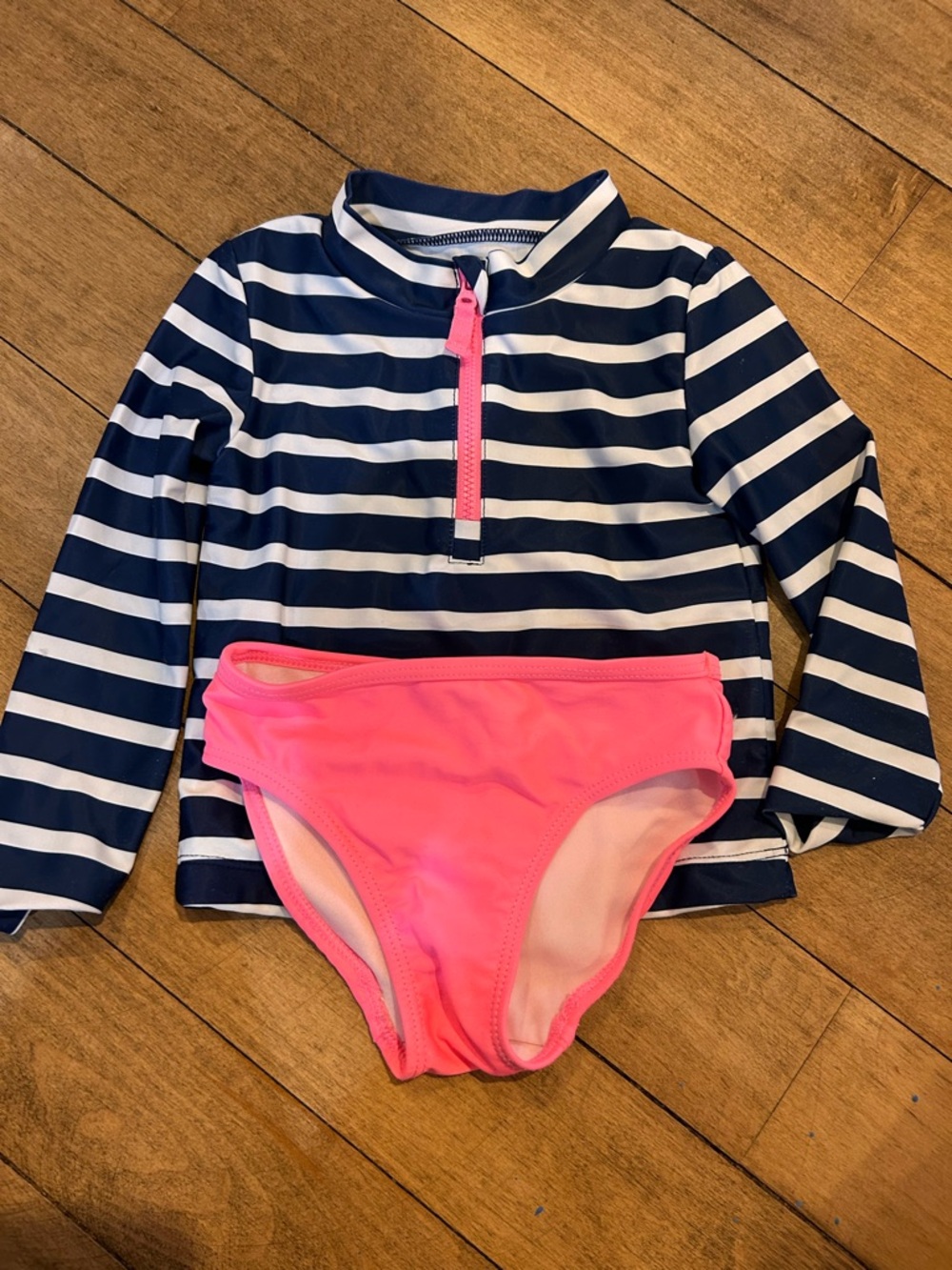 Carter's Navy & White Striped Rash Guard with Pink Swim Bottoms